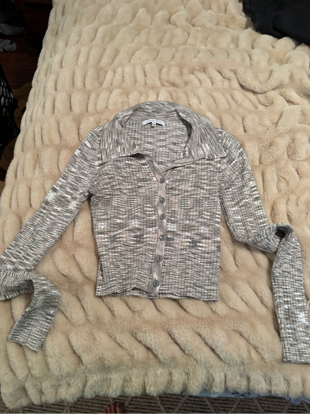emory park Neutral Mixed-Tone Button Cardigan in Beige and Gray